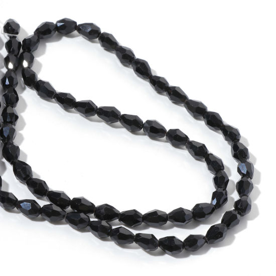 Picture of Glass Beads Drop Black Faceted About 8mm x 6mm, Hole: Approx 1mm, 52cm(20 4/8") long, 1 Strand (Approx 65 PCs/Strand)