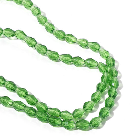 Picture of Glass Beads Drop Grass Green Faceted About 8mm x 6mm, Hole: Approx 1mm, 52cm(20 4/8") long, 1 Strand (Approx 65 PCs/Strand)