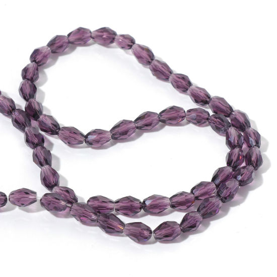 Picture of Glass Beads Drop Violet Faceted About 8mm x 6mm, Hole: Approx 1mm, 52cm(20 4/8") long, 1 Strand (Approx 65 PCs/Strand)