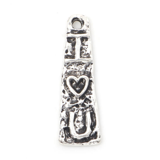 Picture of Zinc Based Alloy Maya Charms Antique Silver Color Triangle Heart Message " I Love U " 24mm x 8mm, 30 PCs