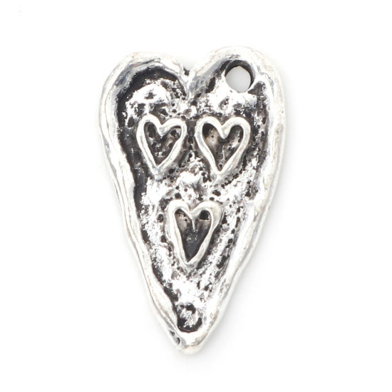 Picture of Zinc Based Alloy Valentine's Day Charms Antique Silver Color Heart 17mm x 11mm, 30 PCs