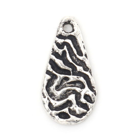 Picture of Zinc Based Alloy Maya Charms Antique Silver Color Drop Texture 19mm x 9.5mm, 30 PCs