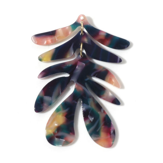 Picture of Acrylic Acetic Acid Series Pendants Leaf Dark Green 5.7cm x 4.1cm, 2 PCs