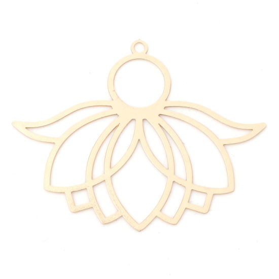 Image de Pendentifs Estampe en Filigrane Religieux en Alliage de Fer Fleur de Lotus Plaqué Or KC 3.9cm x 3.1cm, 10 Pcs