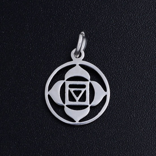 Immagine di 201 Acciaio Inossidabile Yoga Charms Tondo Tono Argento Muladhara Filigrana 17mm x 11mm, 5 Pz