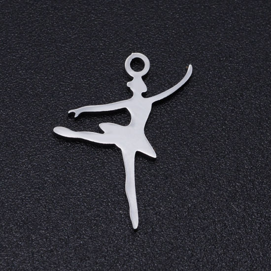 Bild von 201 Edelstahl Charms Ballerina Silberfarbe 18mm x 13mm, 2 Stück