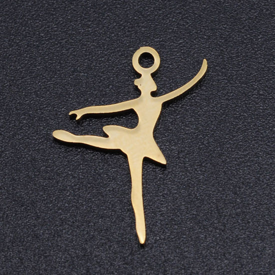 Bild von 201 Edelstahl Charms Ballerina Vergoldet 18mm x 13mm, 2 Stück