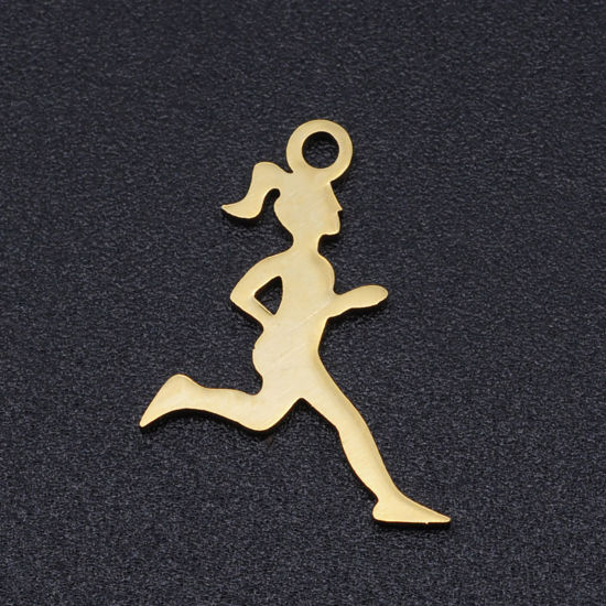 Bild von 201 Edelstahl Charms Sportler Vergoldet Mädchen 17mm x 13mm, 2 Stück