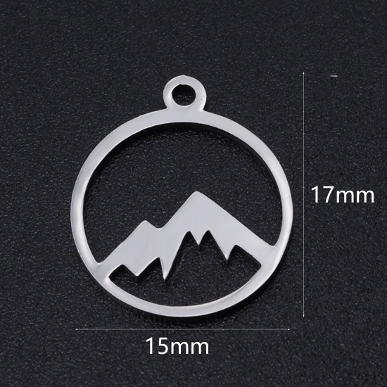 Image de Breloques en 201 Acier Inoxydable Rond Argent Mat Montagne Creux 17mm x 15mm , 2 Pcs