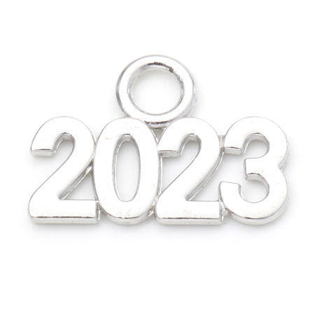 Immagine di 20 Pz Lega di Zinco Anno Ciondoli Tono Argento Numero Lettere " 2023 " 23mm x 16mm