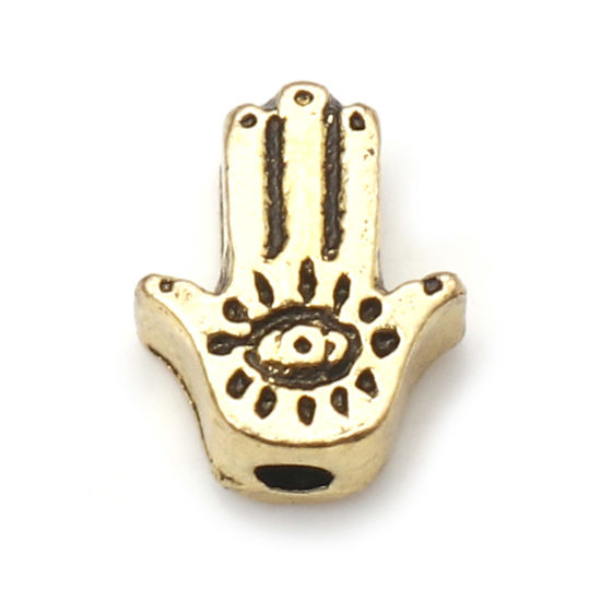 Immagine di Lega di Zinco Religione Perline Oro Antico Palmo Occhi Circa 9mm x 7mm, Foro:Circa 1.4mm, 20 Pz