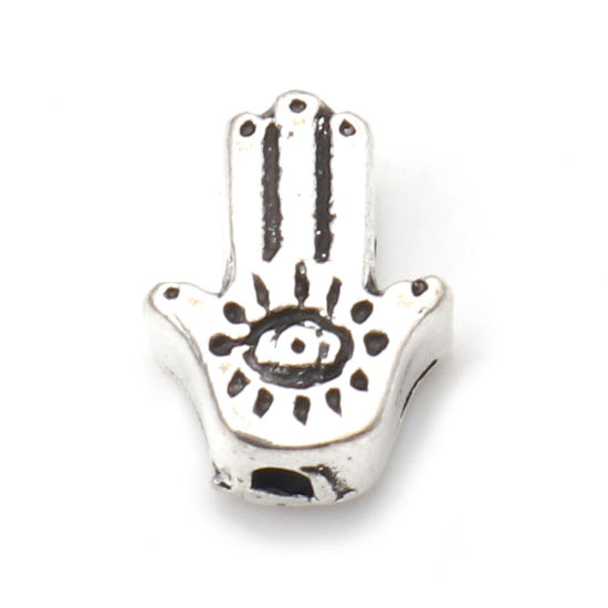Immagine di Lega di Zinco Religione Perline Argento Antico Palmo Occhi Circa 9mm x 7mm, Foro:Circa 1.4mm, 20 Pz