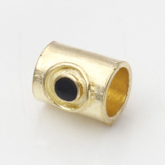 Imagen de Zamak Cuentas Chapado en Oro Negro Cilíndrico Esmalte Aprox 9mm x 9mm, Agujero: Aprox 5.2mm, 10 Unidades