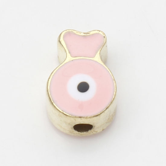 Immagine di Lega di Zinco Religione Perline Oro Placcato Arancione Rosa Pesce Malocchio Smalto Circa 10mm x 7mm, Foro:Circa 1.6mm, 10 Pz