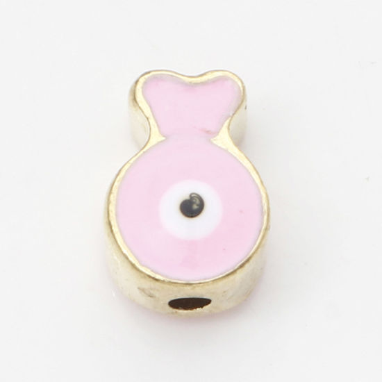 Immagine di Lega di Zinco Religione Perline Oro Placcato Rosa Pesce Malocchio Smalto Circa 10mm x 7mm, Foro:Circa 1.6mm, 10 Pz