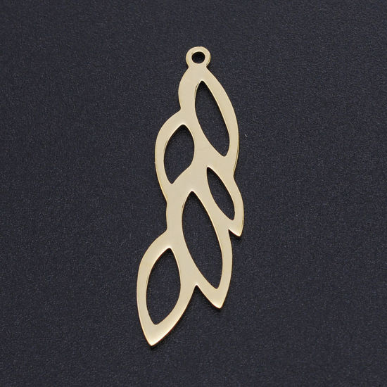 Picture of 201 Stainless Steel Charms Gold Plated Leaf Hollow 37mm x 11mm, 5 PCs