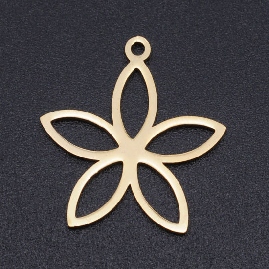 Picture of 201 Stainless Steel Charms Gold Plated Flower Hollow 21mm x 20mm, 5 PCs