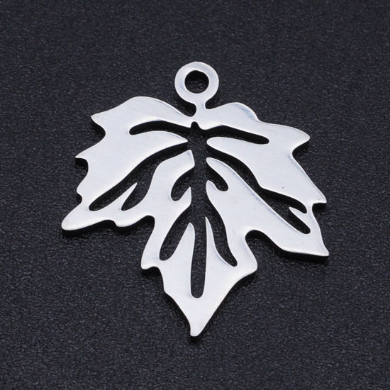 Picture of 201 Stainless Steel Charms Silver Tone Maple Leaf Hollow 19mm x 17mm, 5 PCs