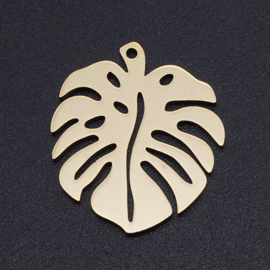 Picture of 201 Stainless Steel Charms Gold Plated Monstera Leaf Hollow 24mm x 21mm, 5 PCs