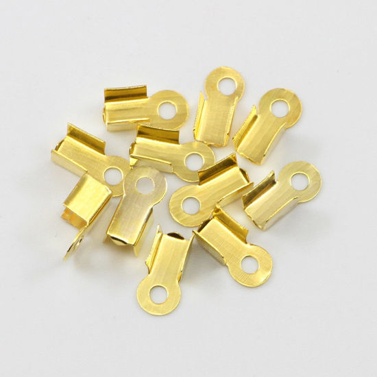 Bild von Eisenlegierung Endstücke für Halskette oder Armband Rechteck Vergoldet 2.5mm Schnur) 6mm x 3mm, 200 Stück