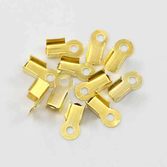 Picture of Iron Based Alloy Cord End Crimp Caps Rectangle Gold Plated (Fits 2.5mm Cord) 6mm x 3mm, 200 PCs