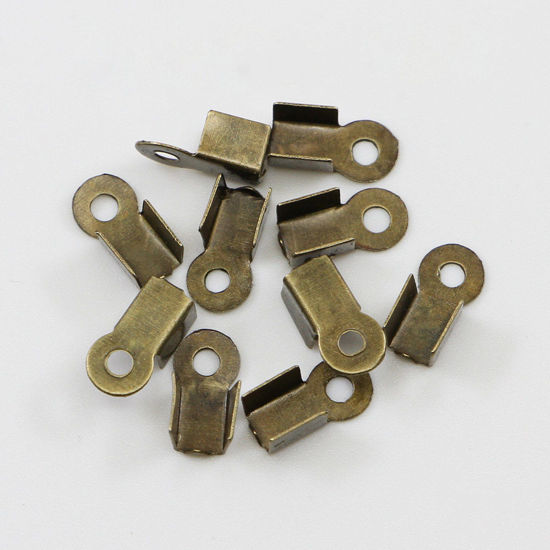 Bild von Eisenlegierung Endstücke für Halskette oder Armband Rechteck Bronzefarbe 2.5mm Schnur) 6mm x 3mm, 200 Stück