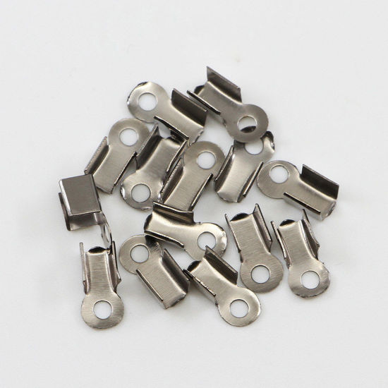 Bild von Eisenlegierung Endstücke für Halskette oder Armband Rechteck Metallschwarz 3.5mm Schnur) 8.5mm x 4mm, 200 Stück