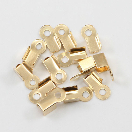 Bild von Eisenlegierung Endstücke für Halskette oder Armband Rechteck KC Vergoldet 4mm Schnur) 11mm x 5mm, 200 Stück