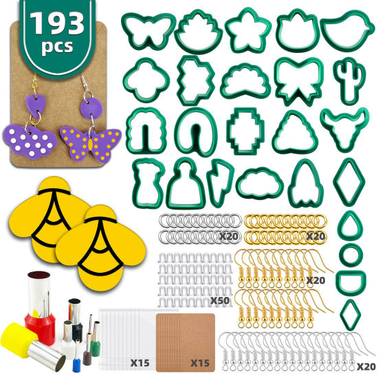 Picture of Plastic Modeling Clay Tools DIY Handmade Earring Jewelry Material Set Dark Green Butterfly Animal Star 1 Set ( 193 PCs/Set)
