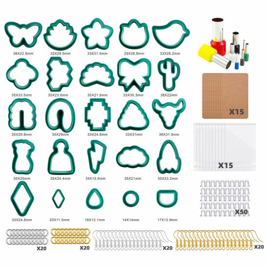 Bild von Kunststoff-Modelliermasse-Werkzeuge, DIY, handgefertigt, Ohrring, Schmuck, Material-Set, dunkelgrün, Schmetterling, Tier, Stern, 1 Set (193 Stück/Set)