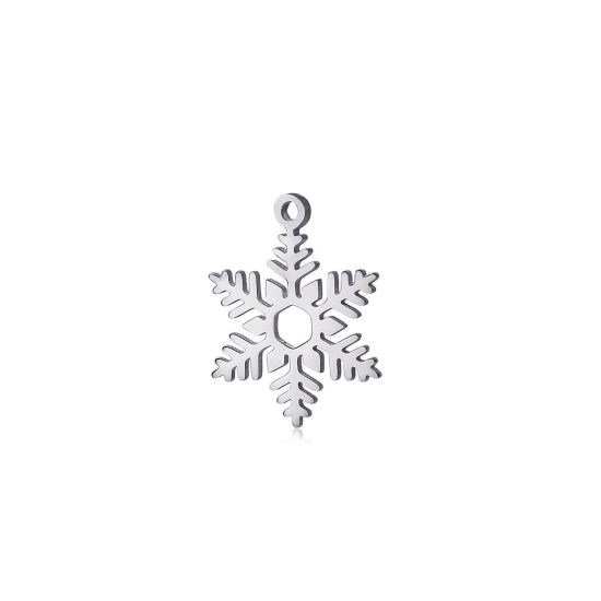 Image de Breloques en 304 Acier Inoxydable Flocon de Neige de Noël Argent Mat Creux 20mm x 15mm , 5 Pcs