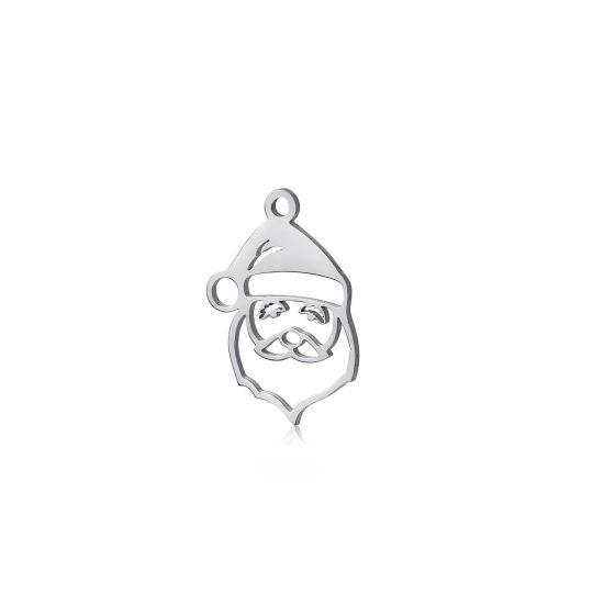 Imagen de 304 Acero Inoxidable Colgantes Charms Papa Noél Navidad Tono de Plata Hueco 20mm x 15mm, 5 Unidades