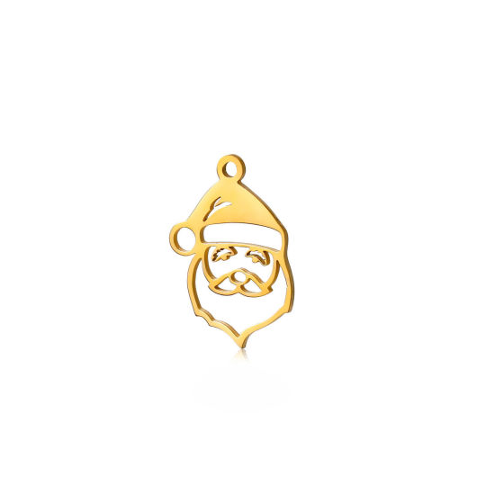 Imagen de 304 Acero Inoxidable Colgantes Charms Papa Noél Navidad Chapado en Oro Hueco 20mm x 15mm, 5 Unidades
