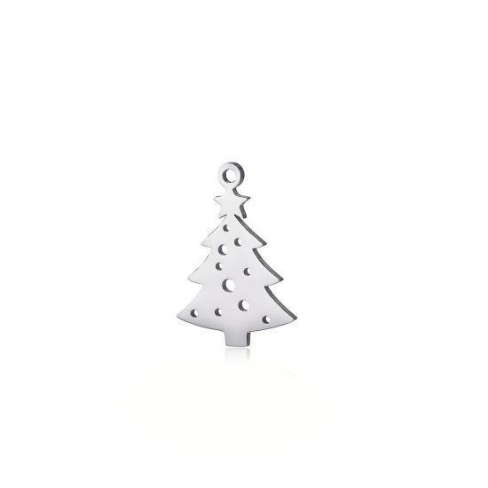 Imagen de 304 Acero Inoxidable Colgantes Charms Árbol de Navidad Tono de Plata Hueco 20mm x 15mm, 5 Unidades