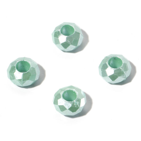 Picture of Acrylic European Style Large Hole Charm Beads Green Round Faceted 12mm Dia., Hole: Approx 4.6mm, 100 PCs