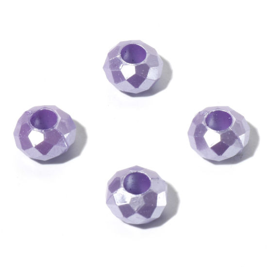 Picture of Acrylic European Style Large Hole Charm Beads Purple Round Faceted 12mm Dia., Hole: Approx 4.6mm, 100 PCs