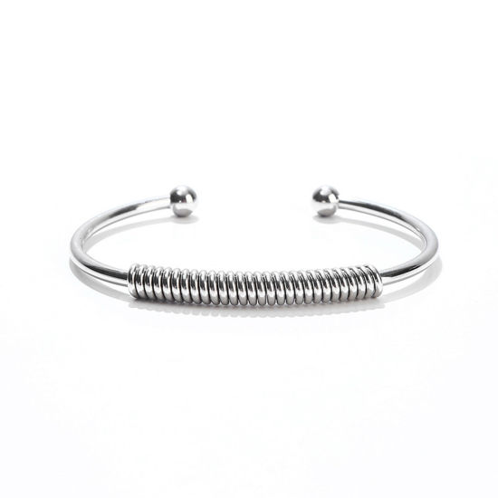 Picture of 304 Stainless Steel Wire Wrapped Open Cuff Bangles Bracelets Silver Tone 6.8cm Dia., 1 Piece