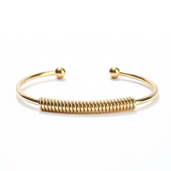 Picture of 304 Stainless Steel Wire Wrapped Open Cuff Bangles Bracelets Gold Plated 6.8cm Dia., 1 Piece