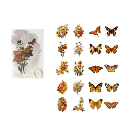 Picture of PET Insect DIY Scrapbook Deco Stickers Orange Butterfly Animal Flower 6cm x 4cm, 1 Set ( 40 PCs/Set)