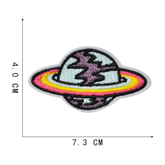 Imagen de Terylene Galaxia Apliques De Hierro Sobre Parches (Con Cola De Espalda) DIY Scrapbooking Craft Multicolor Planeta 7.3cm x 4cm, 5 Unidades