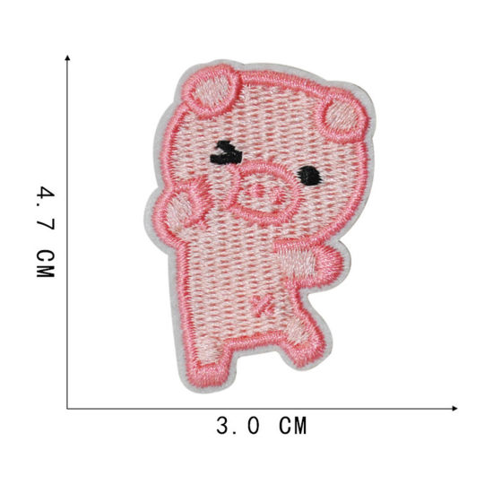 Imagen de Terylene Bordado Apliques De Hierro Sobre Parches (Con Cola De Espalda) DIY Scrapbooking Craft Multicolor Animal Cerdito 4.7cm x 3cm, 5 Unidades