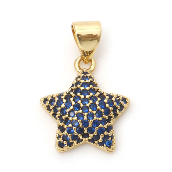 Изображение 1 ШТ Латунь галактика Подвески Звезда 18K настоящее золото с покрытием Бижутерия усыпанная мелким фианит Синий Искусственный Циркон 19мм x 13мм