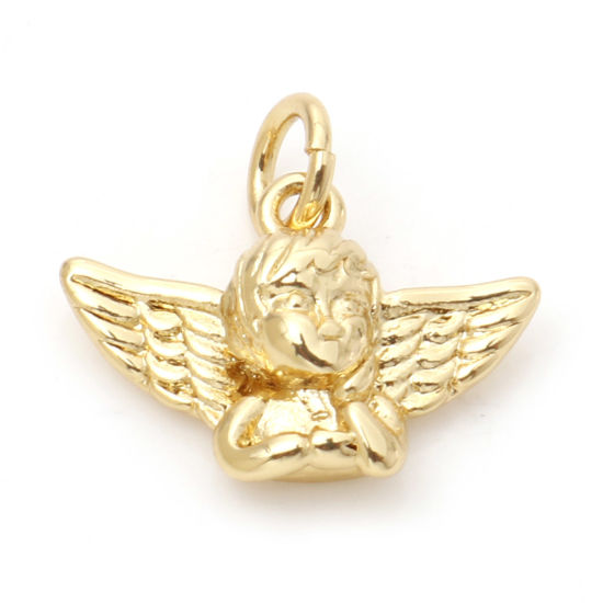 Picture of Brass Religious Charms 18K Real Gold Plated Angel Wing 15mm x 14mm, 1 Piece                                                                                                                                                                                   