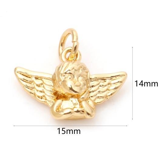 Picture of Brass Religious Charms 18K Real Gold Plated Angel Wing 15mm x 14mm, 1 Piece