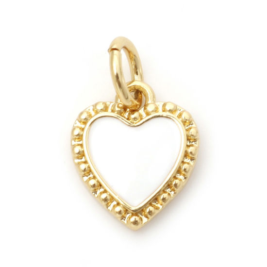 Bild von Messing Valentinstag Charms 18K Vergoldet Weiß Herz Emaille 14mm x 9mm, 1 Stück                                                                                                                                                                               