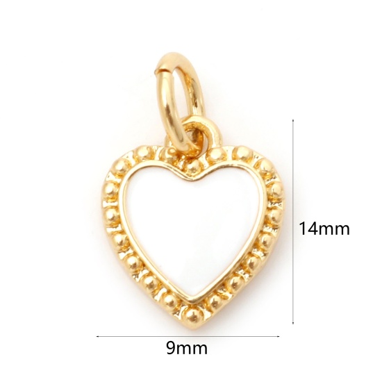Picture of Brass Valentine's Day Charms 18K Real Gold Plated White Heart Enamel 14mm x 9mm, 1 Piece
