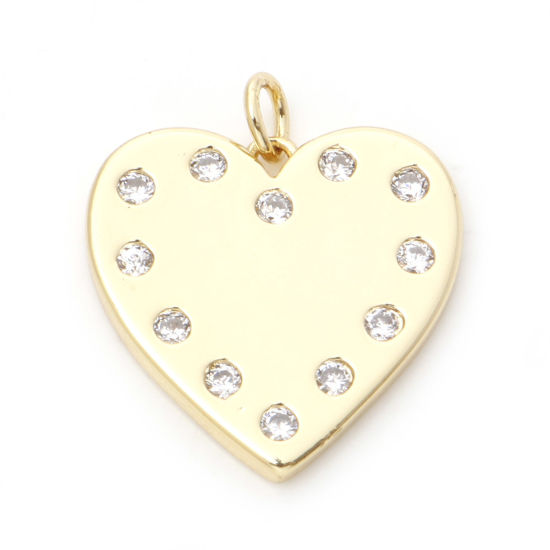 Image de Breloques La Saint Valentin en Laiton Cœur Plaqué Or Véritable 18K Micro Pave à Zircone Cubique Clair 25mm x 22mm, 1 Pièce