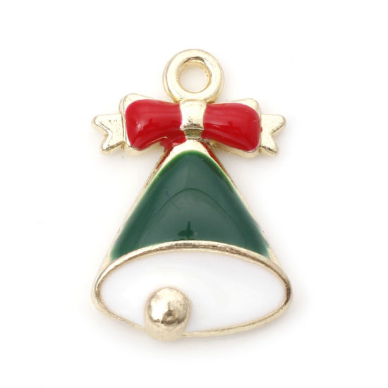 Immagine di Lega di Zinco Charms Natale Jingling Campanello Oro Placcato Rosso & Verde Smalto 19mm x 12mm , 10 Pz
