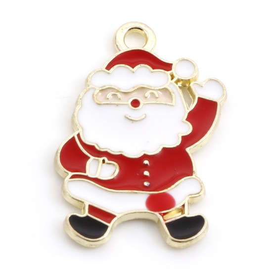 Immagine di Lega di Zinco Charms Babbo Natale Oro Placcato Bianco & Rosso Smalto 23mm x 15mm , 10 Pz