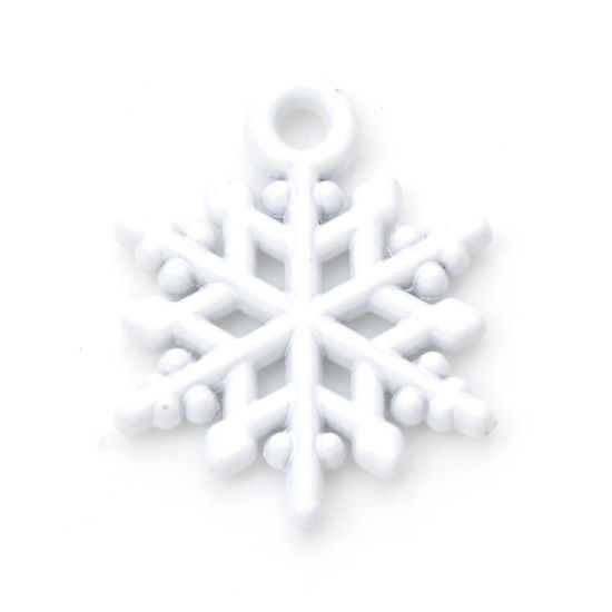 Immagine di Lega di Zinco Charms Natale Fiocco di Neve Bianco Smalto 20mm x 16mm , 10 Pz